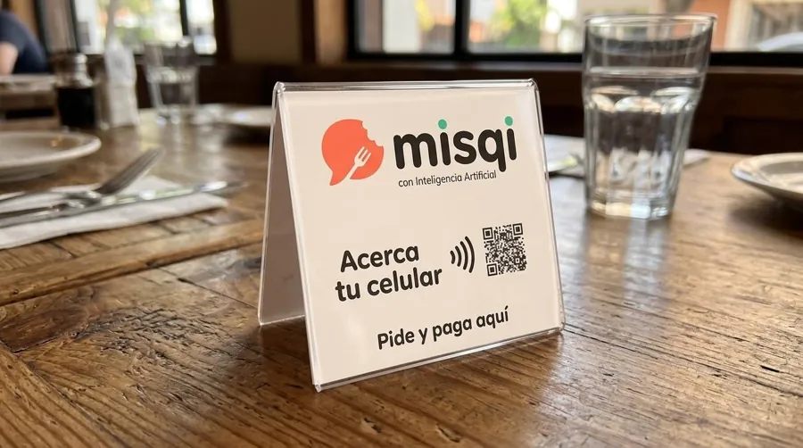 Placa de mesa de Misqi con chip NFC y código QR